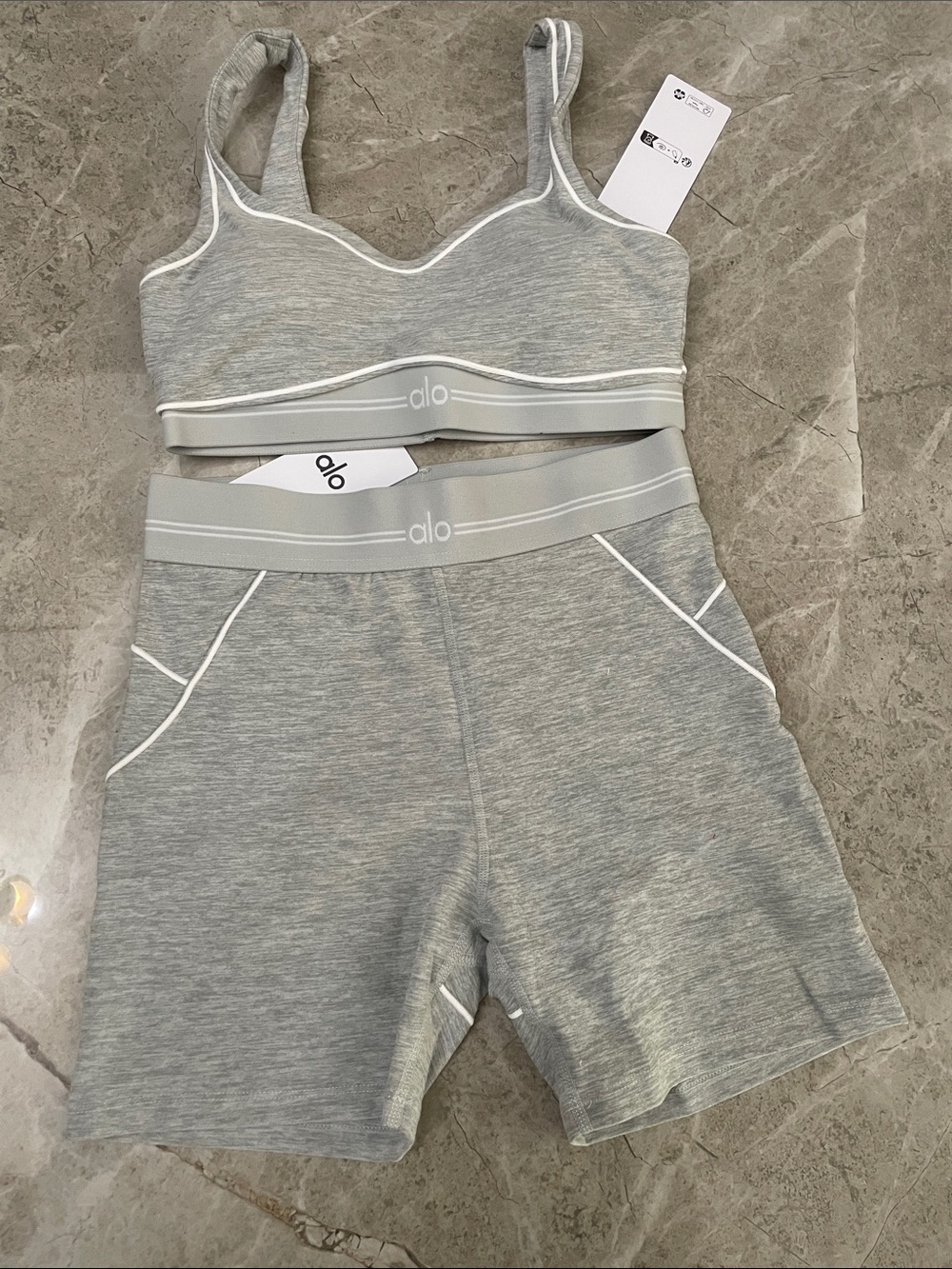 ALO Yoga Heather Gray Sports Bra & High-Waist Shorts Set